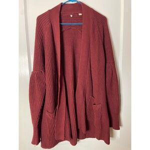 Anthopologie Knitted & Knotted Maroon Open Front Long Sleeve Cardigan Sweater‎